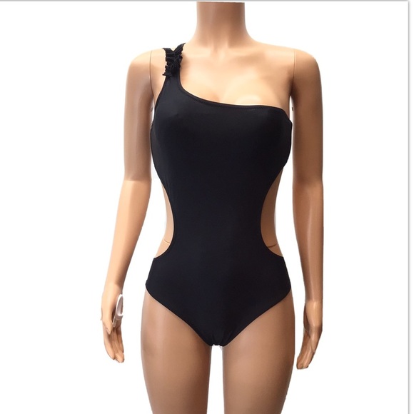 NWOT Mermaid Swimwear Black 1pc One Shoulder Monokini - Picture 5 of 11